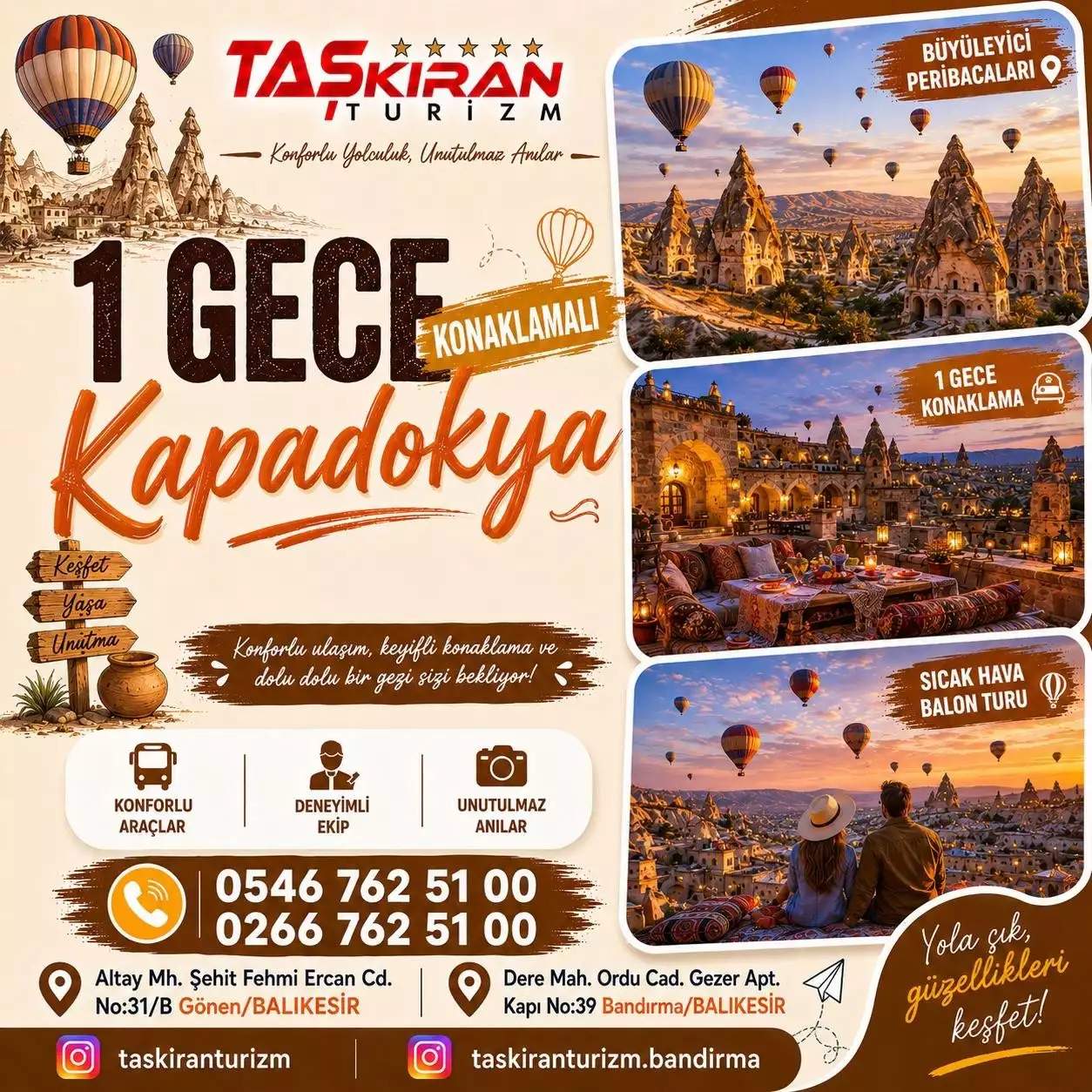 1 GECE KONAKLAMALI KAPADOKYA TURU